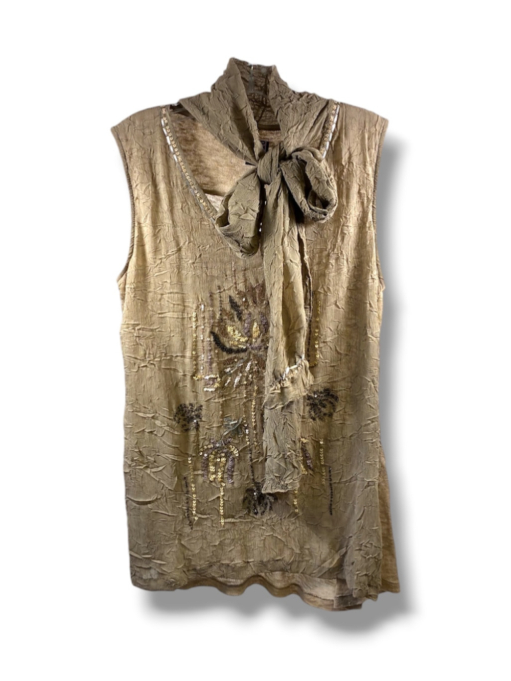 Fei Anthropologie Sequin Embellished Tank Top in Olive Brownish Size M
